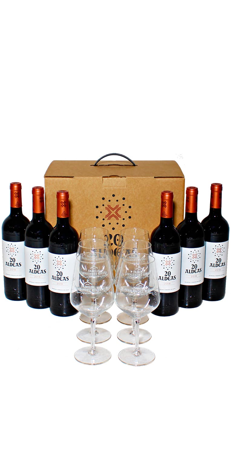 20 Aldeas | Caja de 6 botellas + 6 copas serigrafiadas – de Vinoselección – en Vinoselección